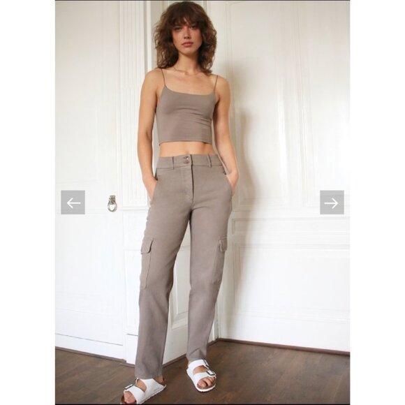 Aritzia Wilfred Free Modern Cargo Straight Pants High-Rise Utility Taupe Twill 6 - Picture 4 of 16